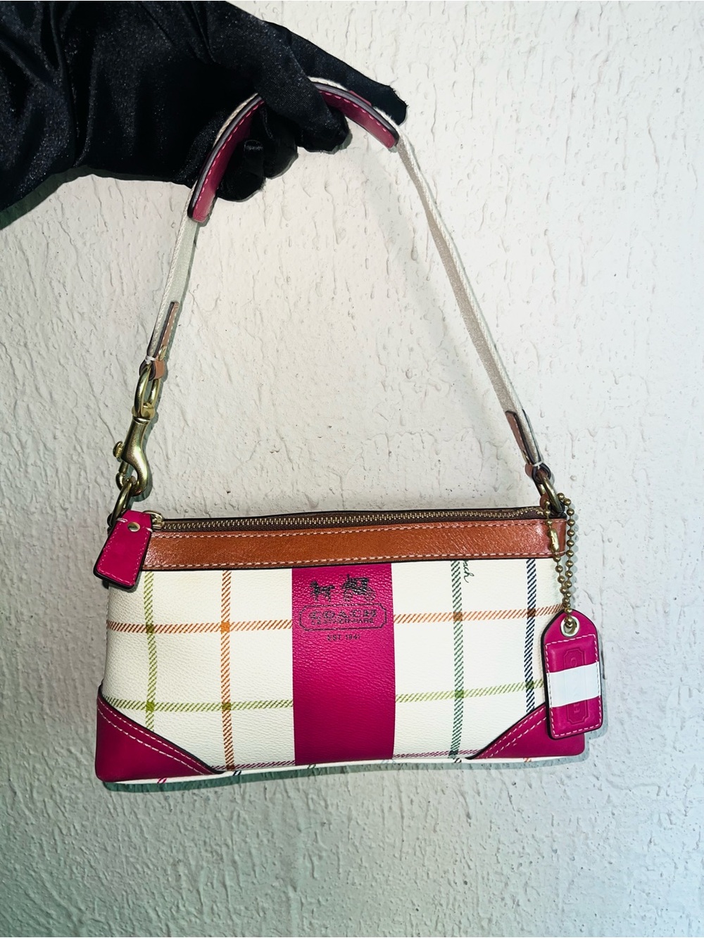 Coach Heritage Stripe Tattersall Demi Bag EUC
